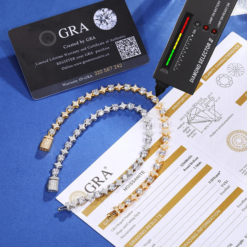 Moissanite Star Tennis Necklace or Bracelet